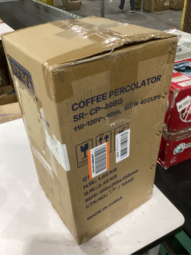 Condition photo showing As Is for SYBO SR-CP-100B Commercial Grade Stainless Steel Percolate Coffee Maker Hot Water Urn for Catering, 100-Cup 16 L, Metallic 16L Metallic