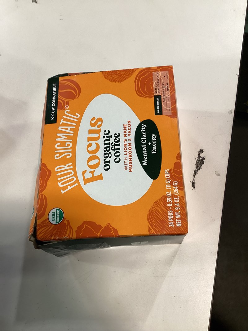 Condition photo showing New/Like New for Four Sigmatic Mushroom Coffee K-Cups | Organic Dark Roast Coffee with Lion’s Mane Mushroom Powder & Yacon | Focus & Immune Support | Vegan & Keto | Sustainable Pods | 24 Count BEST BY: 11/03/2027