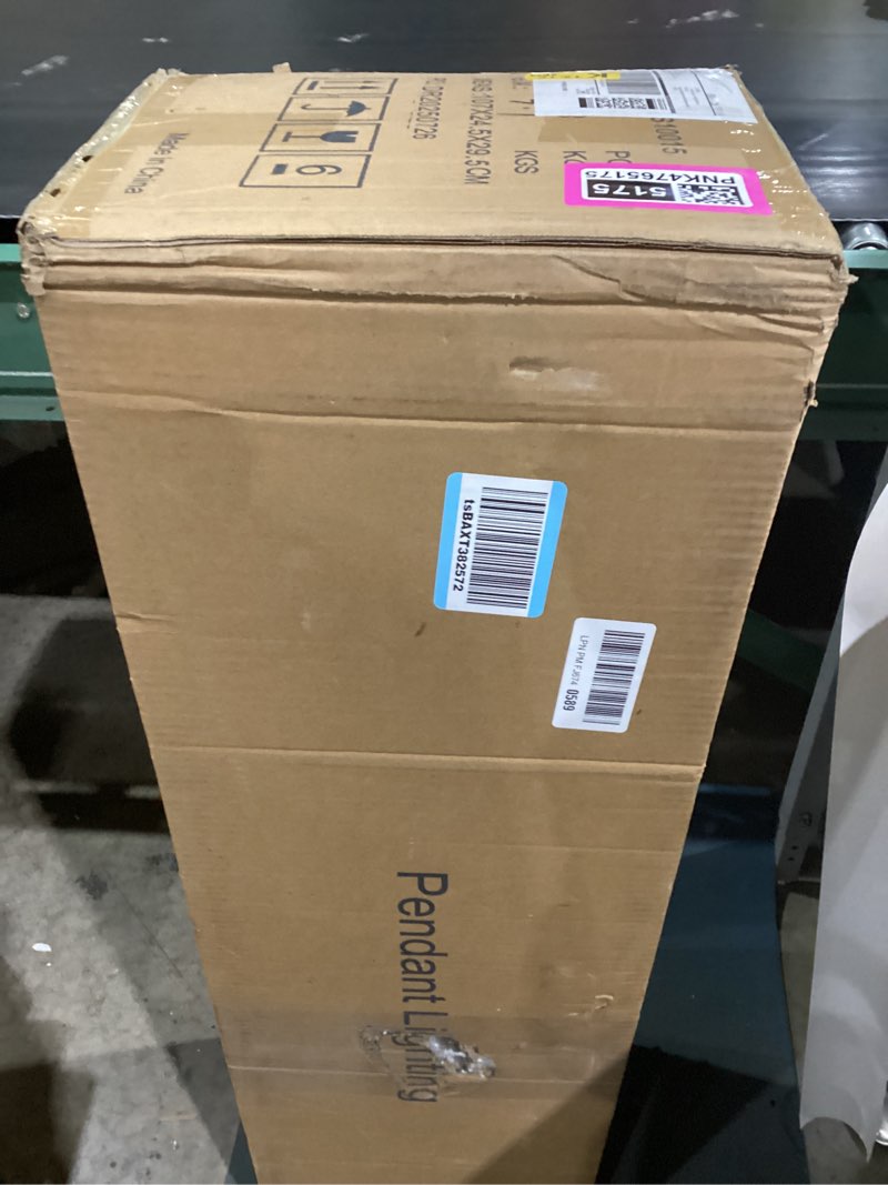 Condition photo showing Good Condition for Dining Room Light Fixture, 5 Light Linear Pendant Lights Kitchen Island with Cracked Glass Globe Shade, Adjustable Height Chandeliers for Dining Room Living Room Kitchen Island