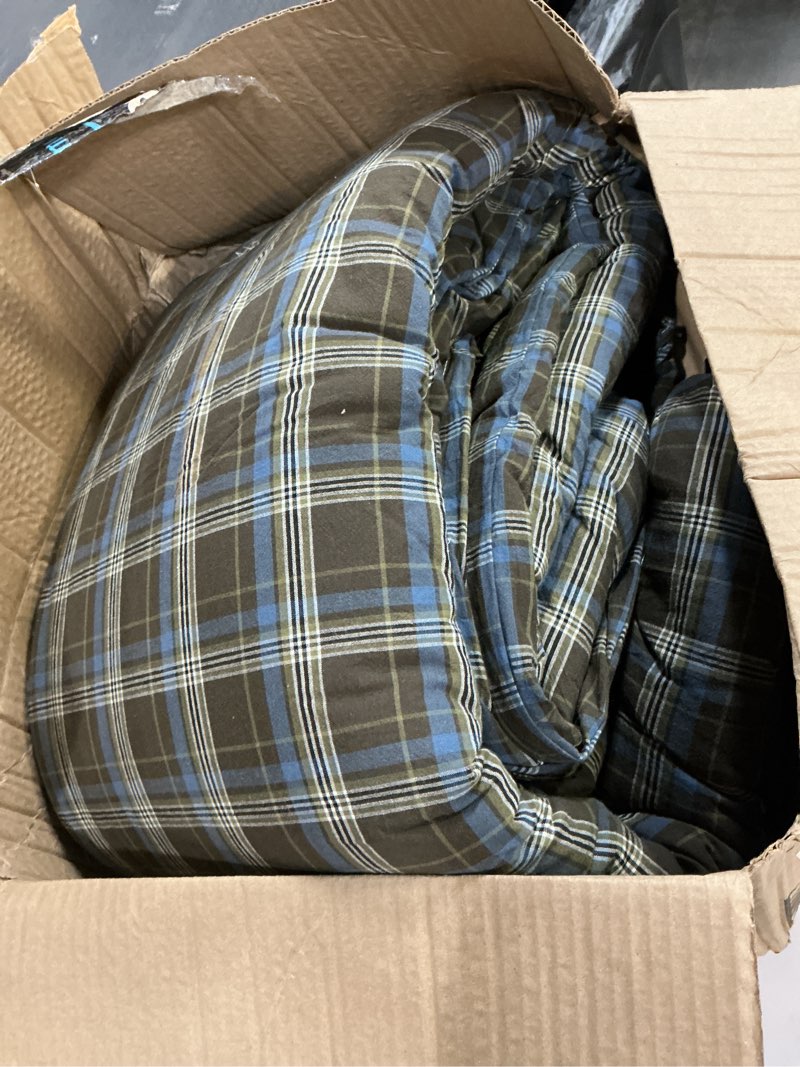 Condition photo showing As Is for mixinni vintage blue & brown buffalo plaid comforter set twin xl size - 3-piece washed cotton soft geometric checkered pattern bedding set for all-seasons lightweight & breathable-twin xl size twin xl 04 - blue & brown buffalo plaid