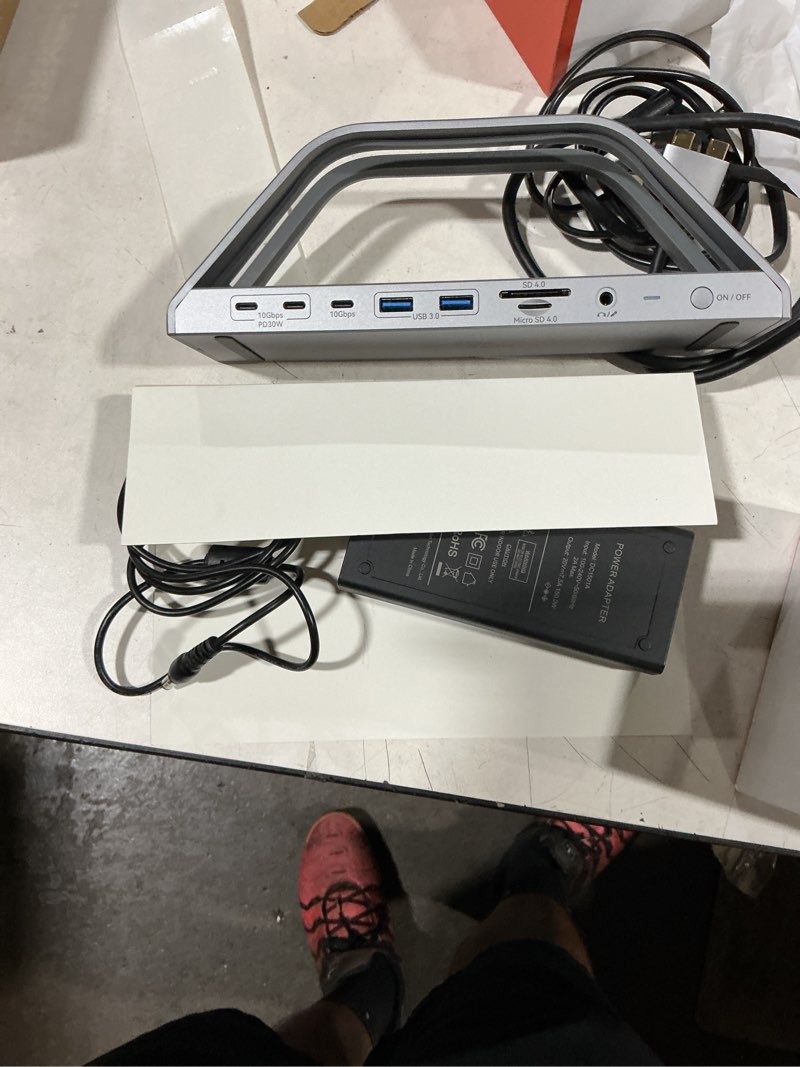 Condition photo showing As Is for tobenone 17-in-2 macbook docking station dual 4k monitor, plug and play laptop docking station stand for macbook m1-m5 pro/max, 150w charger, 7 usb(up to 10gbps), 2.5g ethernet, for home,office,studio
