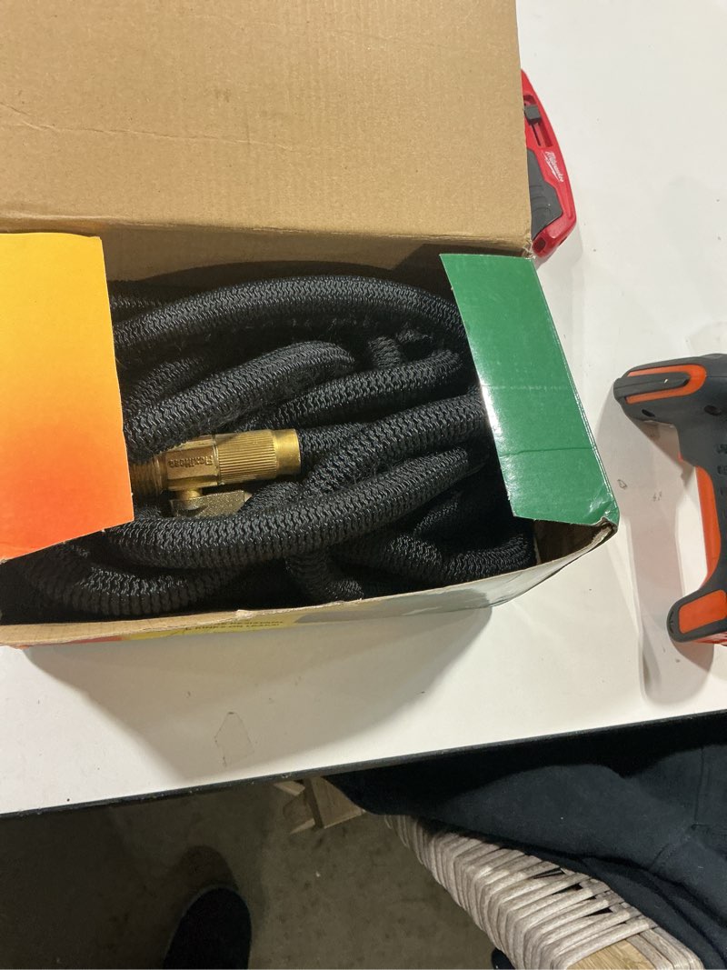 Condition photo showing Good Condition for flexi hose expandable garden hose with 8 function nozzle, 50ft - lightweight retractable garden hose, water hose - no-kink flexibility, 3/4 inch solid brass fittings and double latex core 50ft black