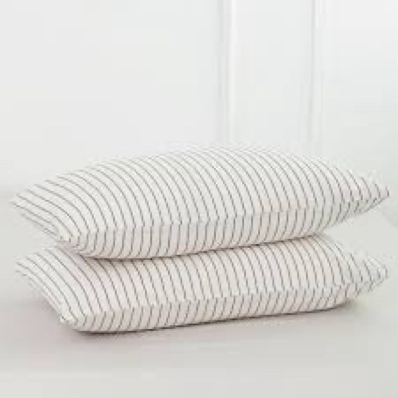 MooMee Bedding Pillowcases Striped Pack of 2 100% Washed Cotton Linen Like Textured Breathable Durab
