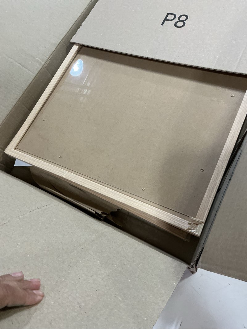 Condition photo showing As Is for upsimples 16x20 frames set of 3, natural solid wooden picture frames, display 11x14 with mat or 16 x 20 without for vertical or horizontal wall hanging