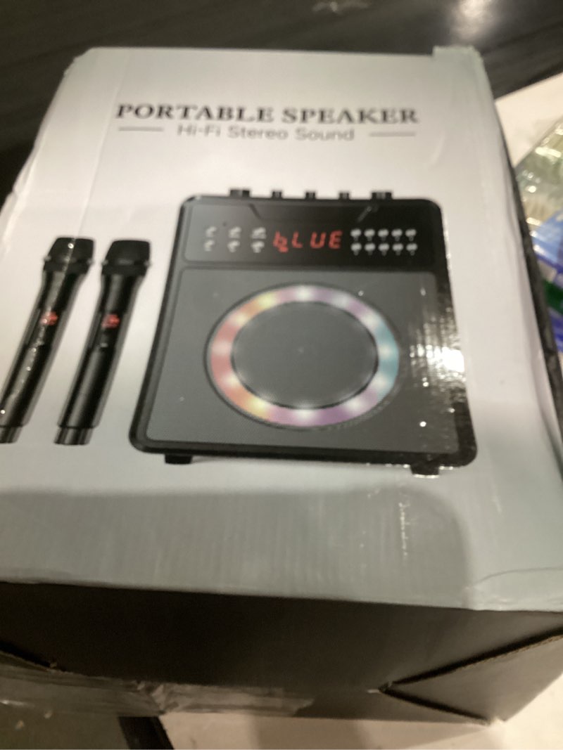 Condition photo showing As Is for Karaoke Machine for Adults & Kids, Portable Karaoke Machine with 2 Wireless Microphones, Karaoke Speaker with LED Lights Supports USB/AUX in/TF Card for Home Party and Outdoor Event Black