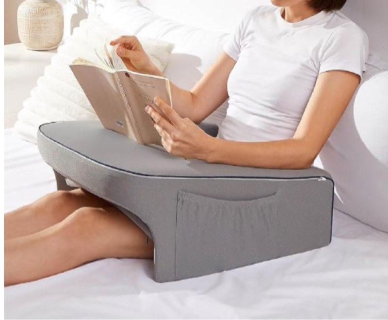 Reading Pillow for Bed, Gaming Pillow for Lap, Petite Adults, Teens Arm Rest Pillow, Memory Foam Lap Desk Pillow for Reading, Working, Playing, Crocheting in Bed Couch(Grey)