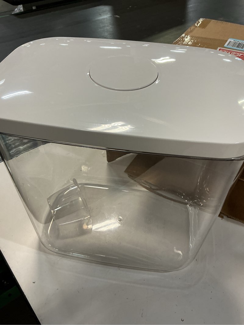 Condition photo showing Good Condition for airtight rice container 25 lbs with handle and cup – 12.68qt large flour sugar storage container with pop up seal & hanging lid hooks, clear tall food storage bin for kitchen pantry organization 12.68qt-rectangle