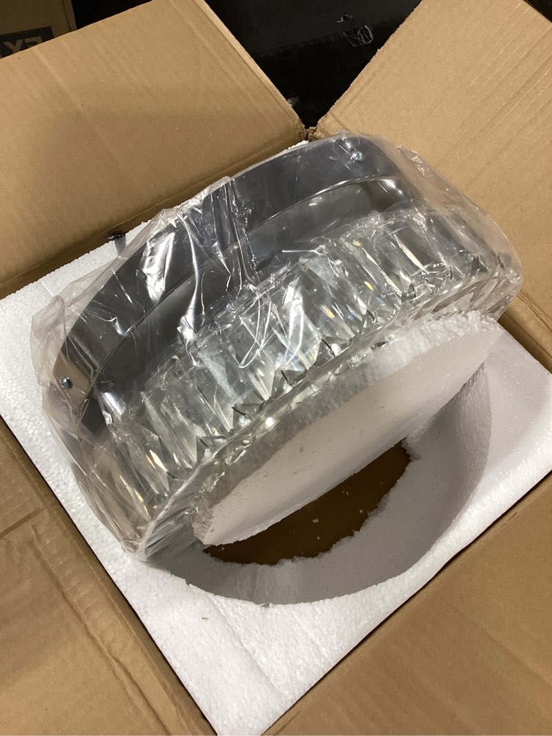 Condition photo showing Good Condition for similar product round 30\" Ceiling Crystal Chandeliers: K9 Crystals 3 Color Temperature Led Light Dimmable with Remote - Modern Silver Chandelier Crystal Flush Mount Ceiling Lights for Dining Room, Living Room, Bedroom Silver 30 inch