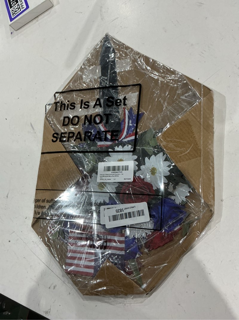 Condition photo showing Good Condition for (incomplete, missing pieces, 1 set)frienda 2 sets artificial cemetery flowers grave stake memorial day metal gravesite markers for mom dad, outdoor grave spring decorations(bouquet,blue,red,white) classic blue,red,white