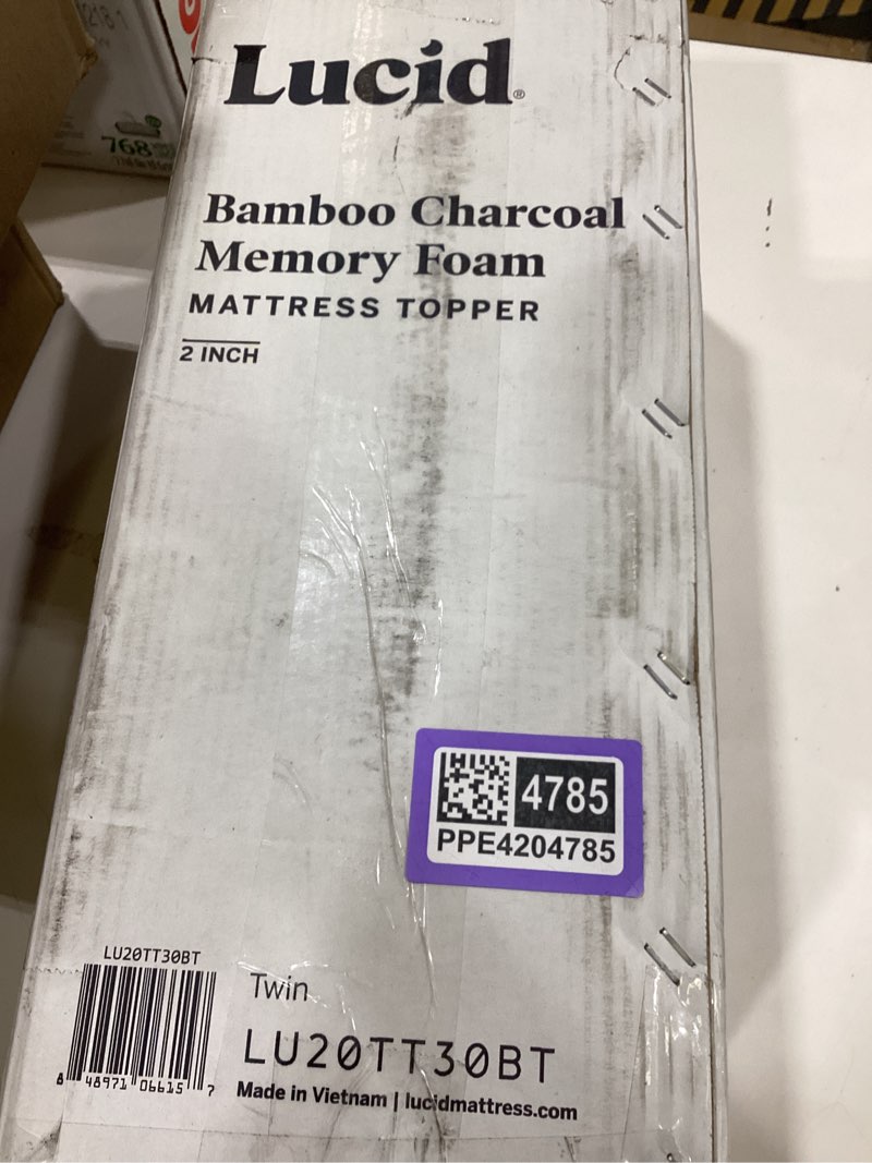 Condition photo showing Good Condition for lucid 2 inch bamboo charcoal infused memory foam mattress topper - twin size – moisture and odor control - ventilated - plush feel, pressure-relieving bed topper – certipur certified twin 2 inch bamboo charcoal