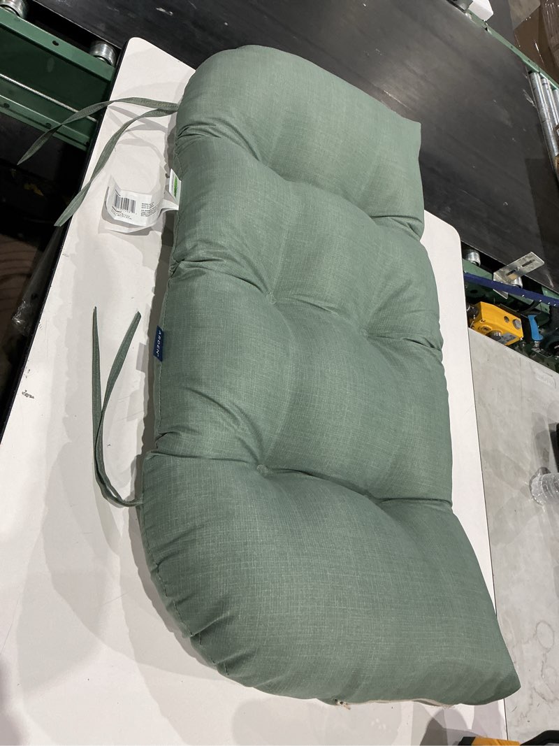 Condition photo showing Good Condition for arden earthfiber outdoor wicker settee cushion, 41.5 x 18, rain-proof, fade resistant sage green texture 18 x 41.5 sage green texture 1