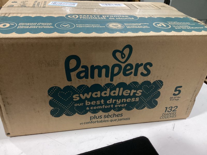 Condition photo showing New/Like New for pampers swaddlers diapers, size 5 (20-37 lbs), 132 count, absorbent, keeps baby dry and comfortable, skin safe disposable baby diaper (packaging may vary) size 5 132