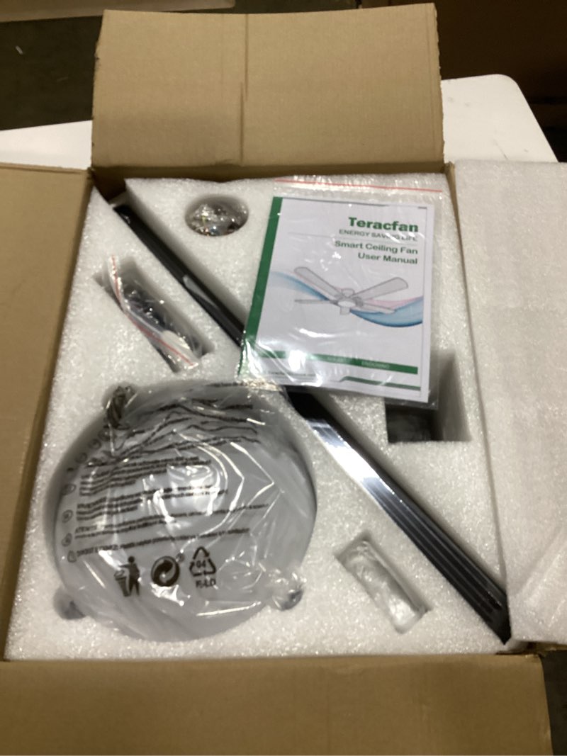 Condition photo showing Good Condition for Ceiling Fans with Lights 52 inch,Flush Mount Low Profile,Smart Remote & App,RGB LED,Dimmable 3CCT,6-Speed Reversible,Sleek Ceiling Fan for Bedroom Living Room Apartment Nursery,Black Brush Black