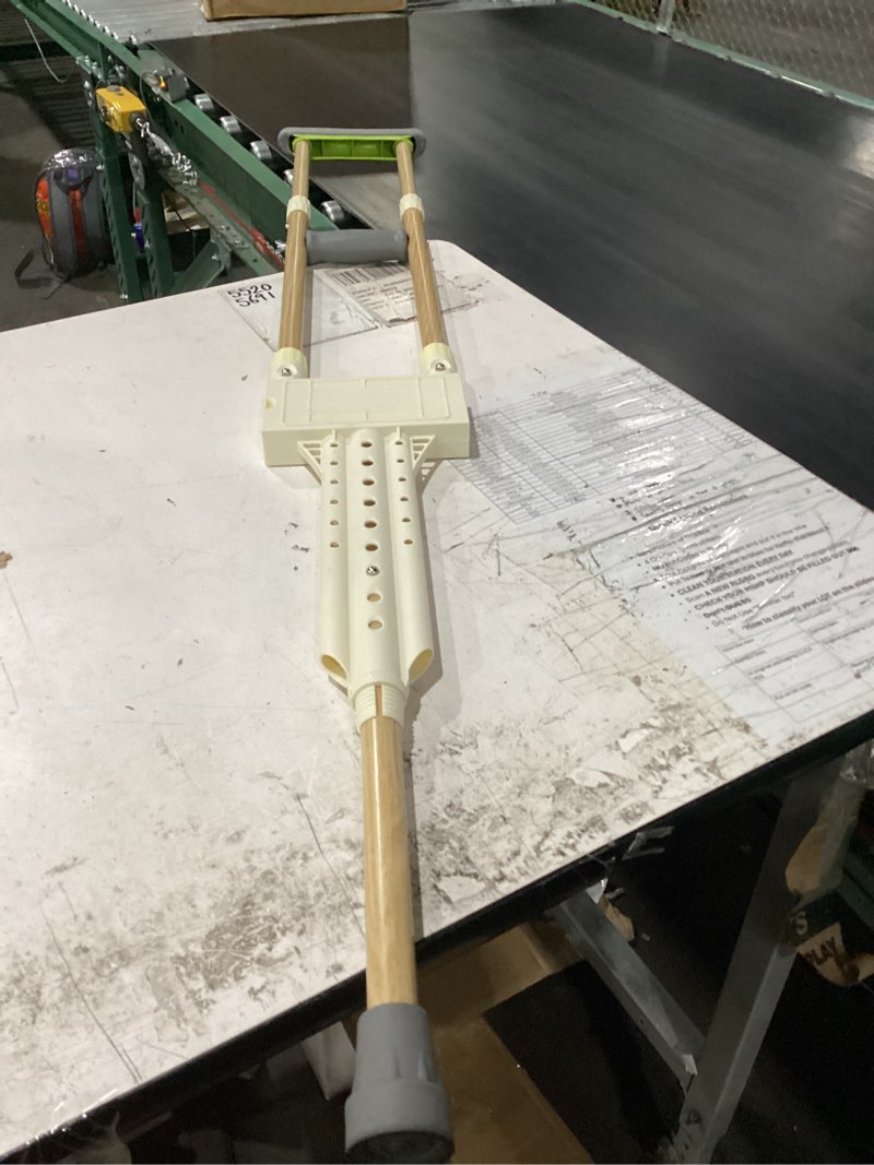 Condition photo showing New/Like New for aluminum crutches for adults, pair of height adjustable crutch (fits 5'0" - 5'10"), universal & lightweight crutches for kids, women, includes padded underarm cushions, rubber tips, 300 lbs capacity