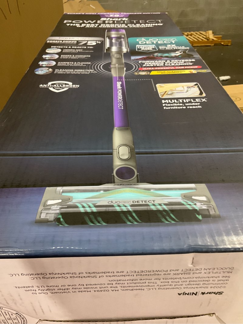 Condition photo showing New/Like New for shark powerdetect cordless stick vacuum, powerful suction, hepa filtration, 70-minute runtime, carpet & hard floor, portable, xl dust cup, stick vacuum for pet hair, dark gray, ip1251 powerdetect (essential)