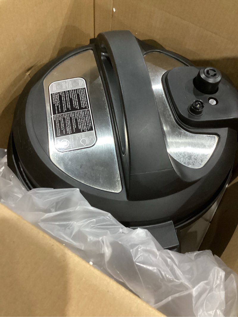 Condition photo showing As Is for instant pot duo 7-in-1 electric pressure cooker, slow cooker, rice cooker, steamer, sauté, yogurt maker, warmer & sterilizer, includes app with over 800 recipes, stainless steel, 8 quart 8 quarts