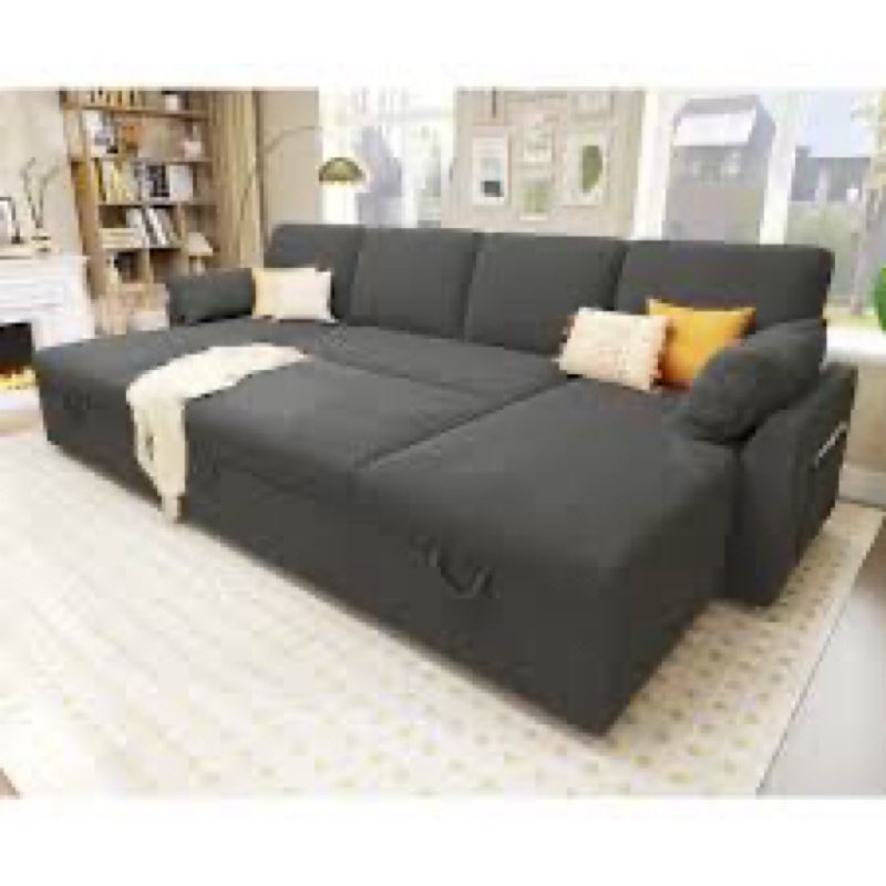 110 Inch Oversized Sofa Bed - 2 In 1 Pull Out Sleeper Sofa With Sectional And Double Storage Chaise(incomplete box 2 of 2 ) 