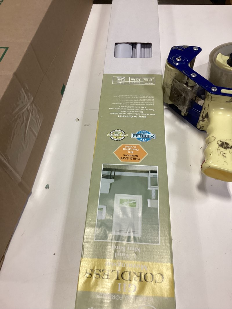 Condition photo showing New/Like New for Cordless Light Filtering Mini Blind - 31 Inch Width, 64 Inch Length, 1" Slat Size - Pearl White - Cordless GII Morningstar Horizontal Windows Blinds for Interior by Achim Home Decor 31"W x 64"H Pearl White