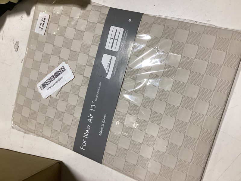 Condition photo showing As Is for seorsok compatible with macbook air 13 inch case2022 2021 2020 2019 2018 release a1932 a2179 m1 a2337,elegant leather plastic hard shell case transparent keyboard cover,beige pvc grid no logo cutout air 13 (a1932 a2179 m1 a2337) beige checkerboard grid