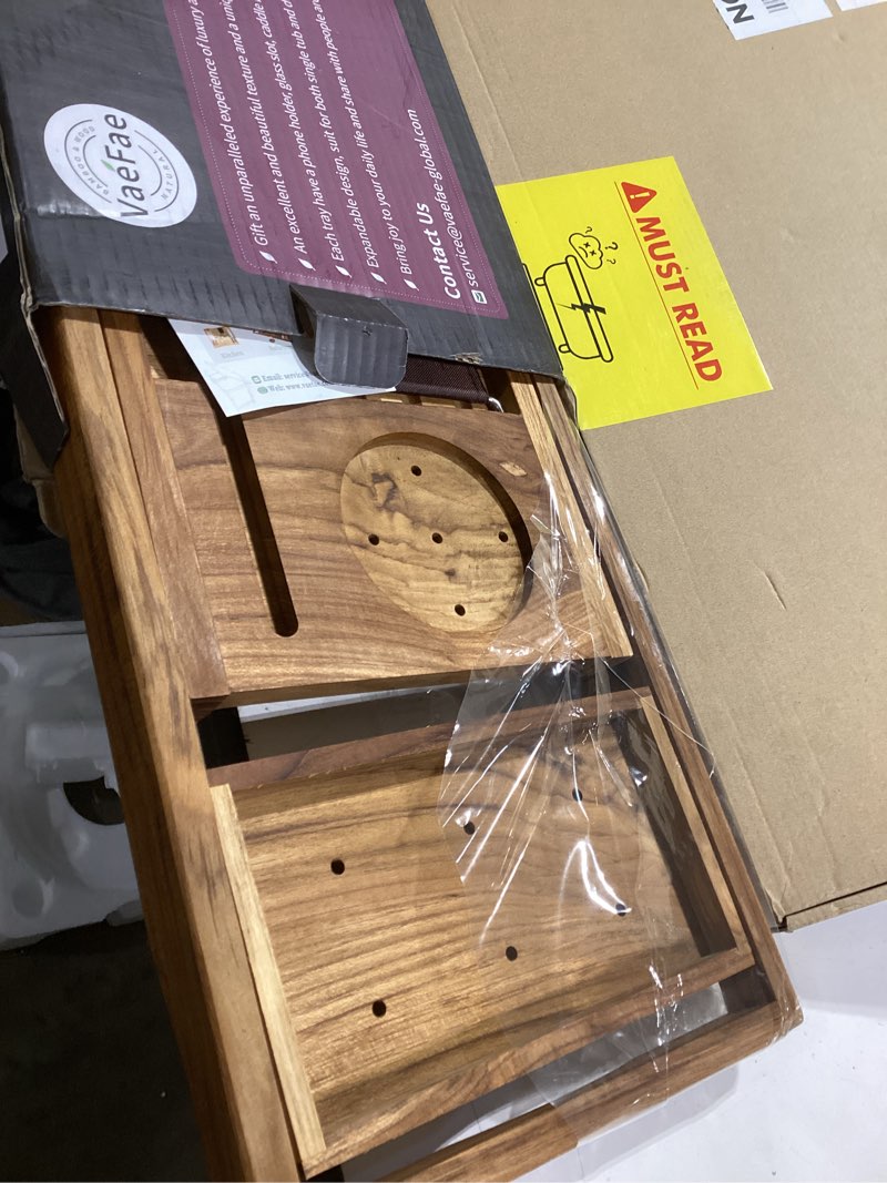 Condition photo showing Good Condition for VaeFae Premium Teak Bathtub Tray, Expandable Wooden Bath Tray for Tub, Luxury Bathtub & Bathroom Accessories, Great House Warming, Anniversary & Wedding and Birthday Gifts (Free Teak Body Brush)