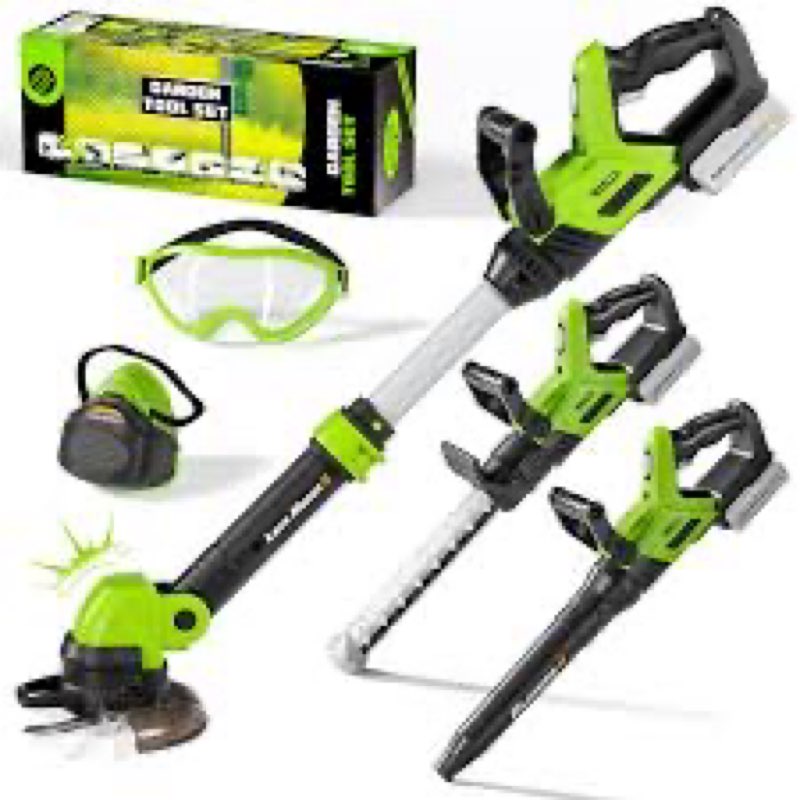 kids tool set, 3-in-1 toddler power garden tools with sounds & lights, volume+/-, toy weed wacker, leaf blower & hedge trimmer, outdoor play toy tools, christmas birthday gifts for boys 3 4 5 6 7 8+