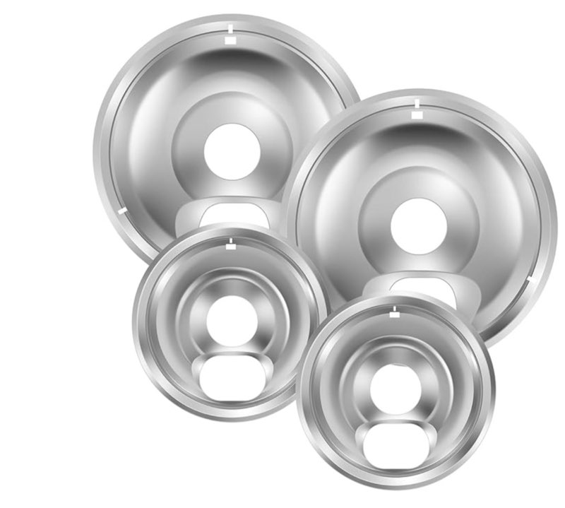 4 pcs drip pans set, electric stove drip pans with chrome coating, heat resistant round range stove drip pans, cooktop burner drip pans include 2 pcs 6inch and 2 pcs 8inch bowls for home kitchen