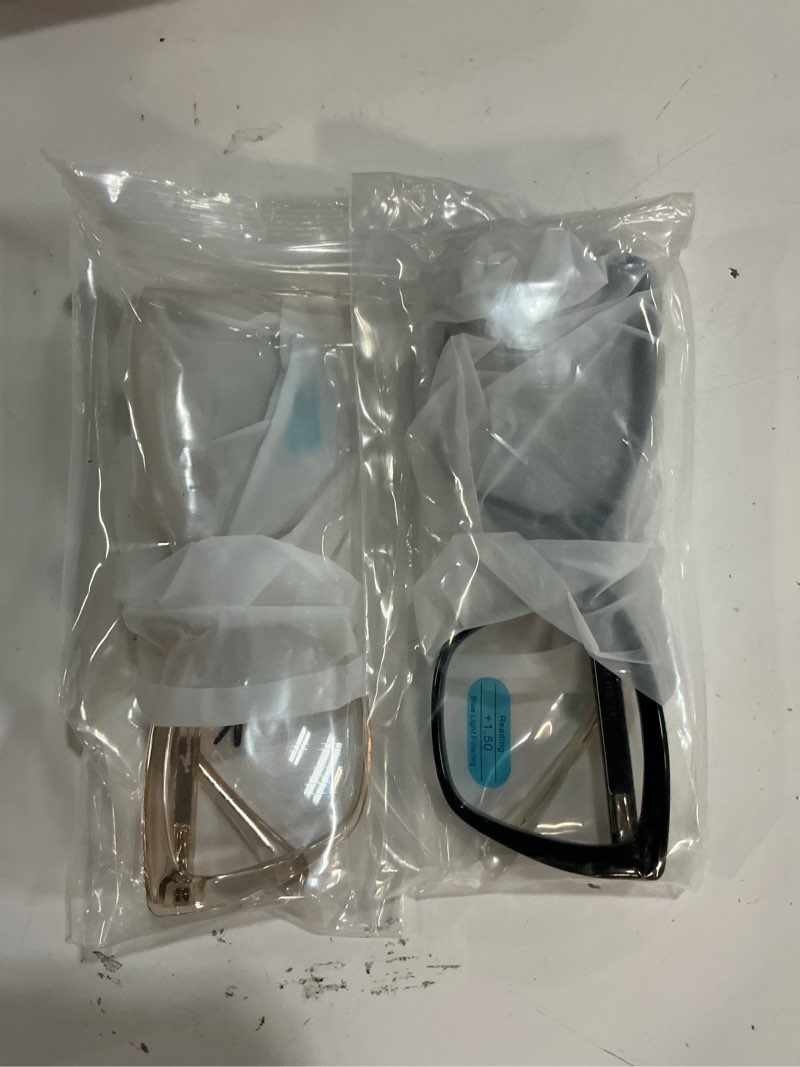 Condition photo showing Good Condition for amomoma trendy tr90 oversized blue light reading glasses women,stylish square cat eye glasses am6031 c1.black+c7.brown crystal 1.5 x
