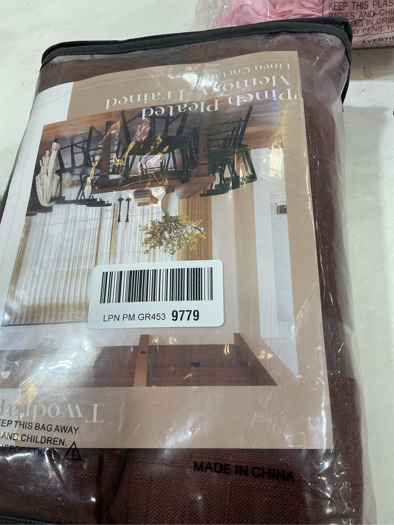 Condition photo showing New/Like New for brick brown pinch pleated linen curtains 90 inches long for living room bedroom 2 panels light filtering pinch pleat hooks rings back tab red chestnut country farmhouse 90 inch window curtain drapes chestnut brown 40"w x 90"l (pack of 2)