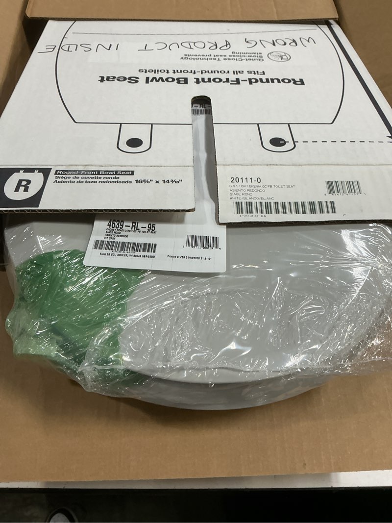 Condition photo showing Good Condition for KOHLER 20111-0 Brevia, Slow Close Toilet Seat, Round Toilet Seat, Grip-Tight Bumpers Quick-Attach Hardware, White
