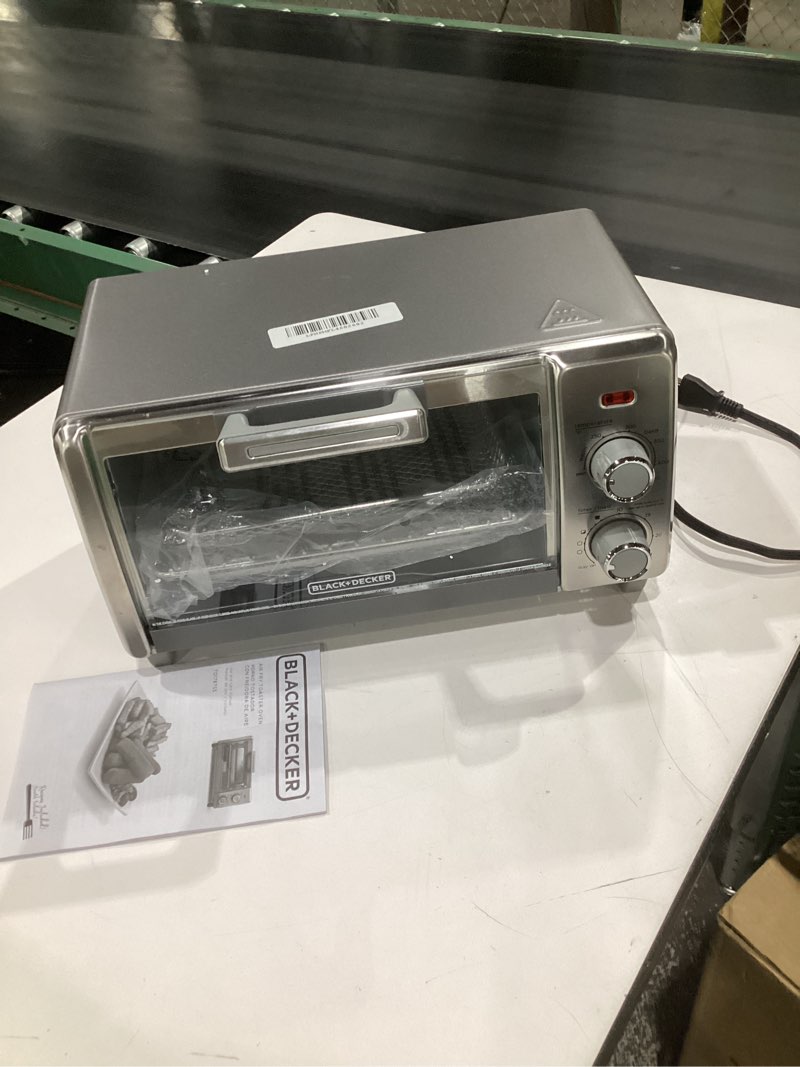 Condition photo showing Good Condition for (not tested)black+decker crisp 'n bake air fry countertop convection toaster oven, medium capacity, 4-slice, 5-in-1, fits 9” pizza, 30-min timer, bake, broil, air fry, toast, keep warm, stainless steel