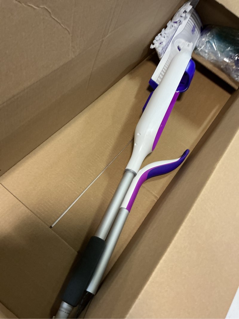 Condition photo showing As Is for Swiffer PowerMop Multi-Surface Mop Kit for Floor Cleaning, Includes PowerMop, 2 Mopping Pad Refills, 1 Cleaning Solution with Fresh Scent and 2 Batteries Purple and White