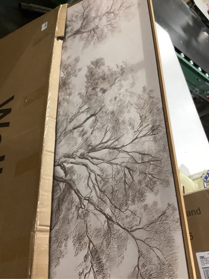 Condition photo showing Good Condition for framed vintage landscape canvas wall art for living room, extra large horizontal rustic tree botanical picture prints paintings, neutral wabi sabi artwork decor for bedroom entryway 60x30 inch