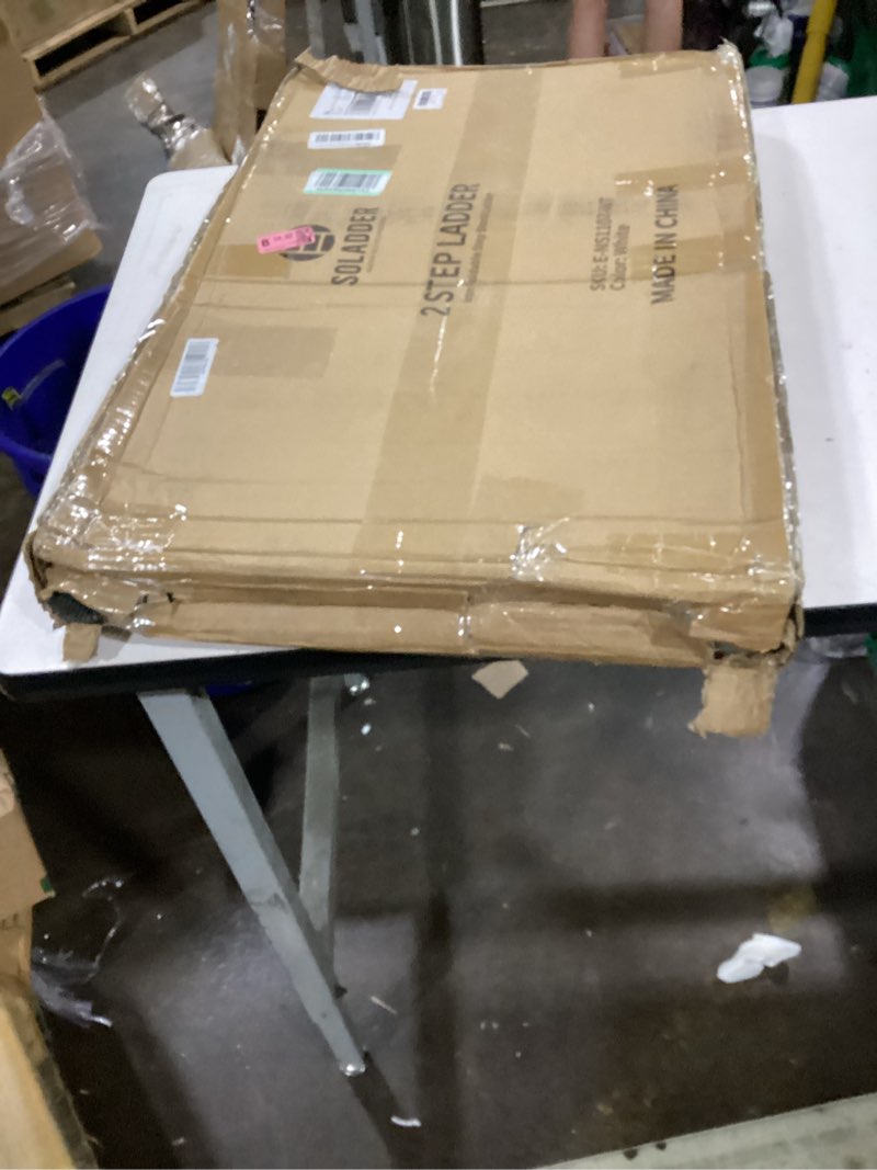 Condition photo showing New/Like New for soladder 2 step stool, folding step ladder with wide anti-slip pedal & safety lock, step stool for kitchen, bathroom, office, 300lbs capacity