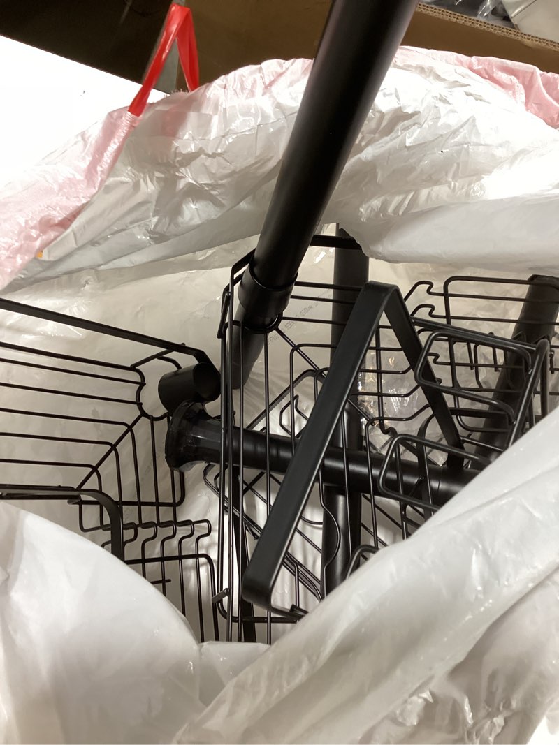Condition photo showing As Is for corner shower caddy + 2 soap holders, 4 tier shower caddy tension pole stainless steel black, extends 25-114.2 inches, for bathroom organizers and storage, renter-friendly and gift idea black shower caddy with 2 soap dishes