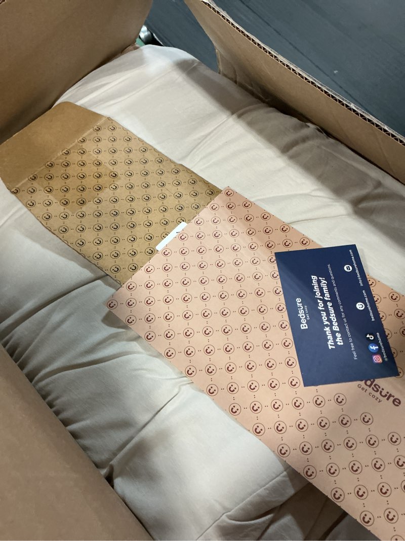 Condition photo showing As Is for bedsure queen comforter set, beige soft prewashed bedding for all seasons, 3 pieces gentlesoft™ bed set, 1 lightweight comforter (90"x90") and 2 pillowcases (20"x26") queen(90"x90") 01 - beige