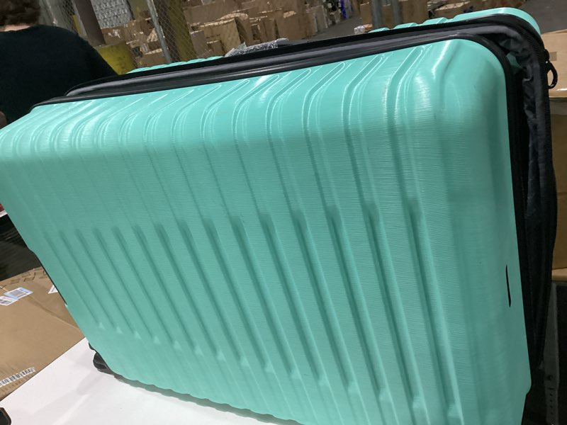 Condition photo showing As Is for used missing wheel u.s. traveler boren expandable hardside rugged travel luggage with 8 spinner wheels, mint, checked-large 30-inch checked-large 30-inch, no usb port mint