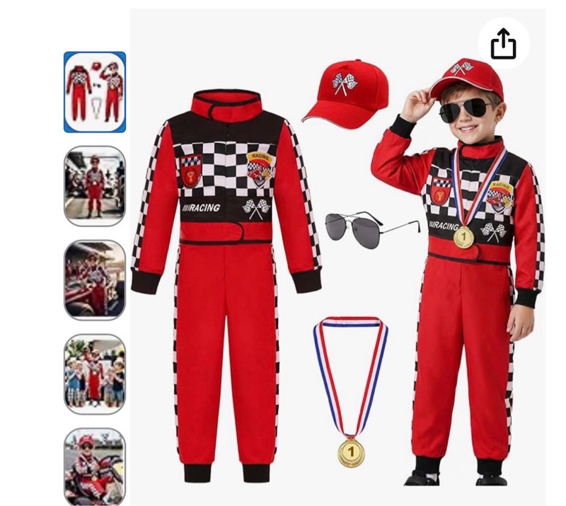 bordazor kids race car driver costume boys racer jumpsuit with car cap halloween (7-8 years)