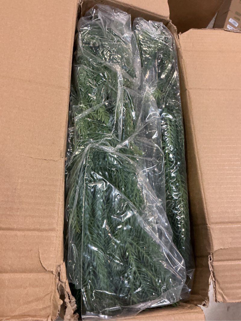 Condition photo showing Good Condition for 3 Pcs Artificial Norfolk Pine Garlands Christmas, 9 FT Dense Real Touch Winter Pine Garland Ornament, Green Artificial Greenery Garland for Table, Mantle, Wall, Indoor, Outdoor Christmas Decorations Norfolk Garland 9 FT-3 PCS