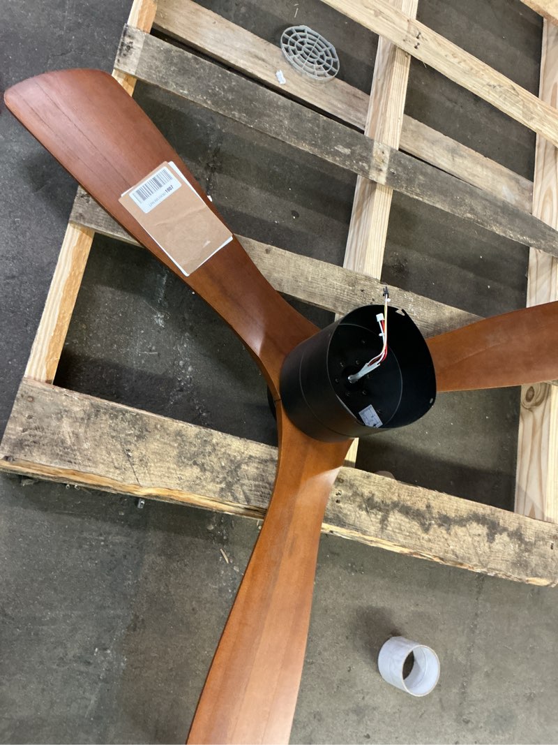 Condition photo showing As Is for sofucor 52-inch ceiling fan, flush mount, remote control, wood blades, modern indoor/outdoor fan for bedroom, patio