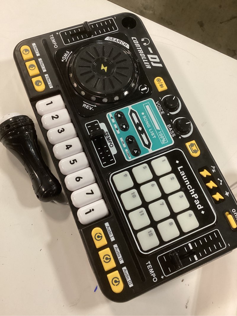 Condition photo showing Good Condition for kids dj mixer controller table musical toy electronic toy with led lights sound effect microphone piano dj board key musical instruments birthday gift toys for 3 4 5 6 7 year old boy girl black