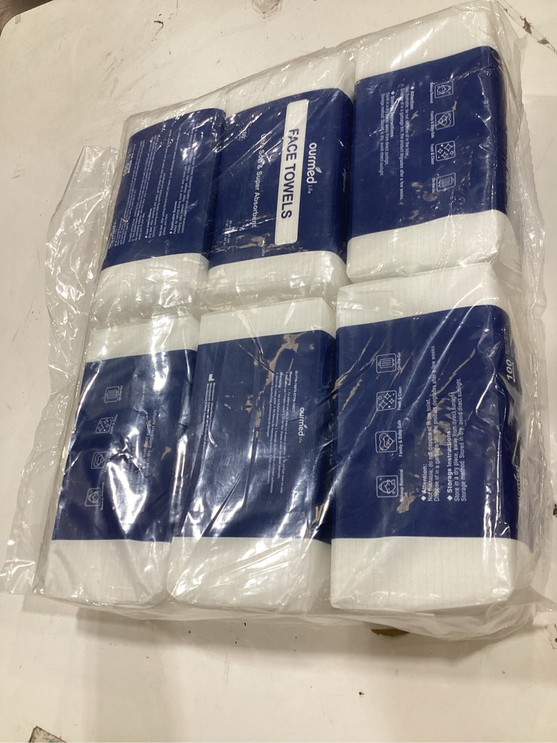 Condition photo showing Good Condition for ourmed life face towels, disposable biodegradable clean facial towels for sensitive skin, lint- free face cloths for makeup remover, skincare and women cleaning, dry wipes,600 count ef texture 600 count (ef texture)