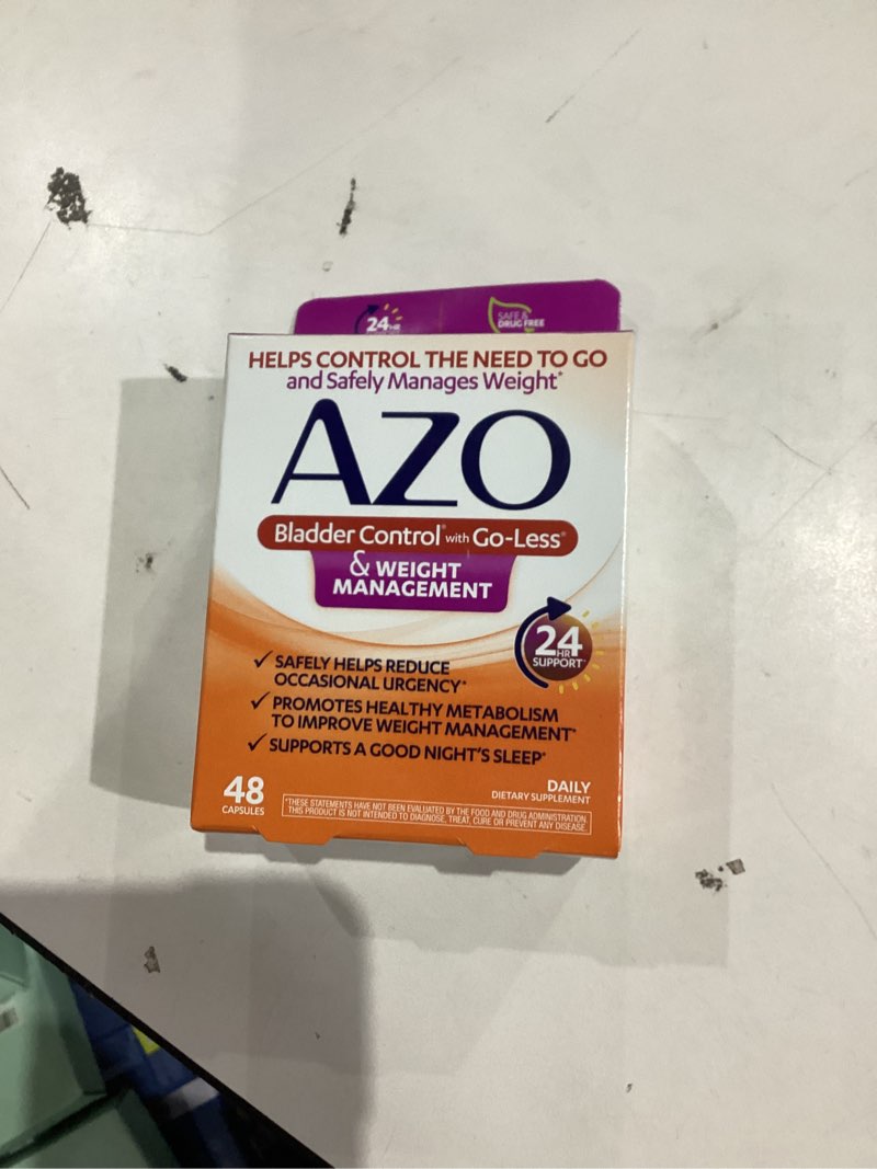 Condition photo showing New/Like New for AZO Bladder Control with Go-Less® & Weight Management Dietary Supplement | Helps Reduce Occasional Urgency* | Promotes Healthy Metabolism* | Supports a Good Night’s Sleep* | 48 Capsules 48 Count (Pack of 1) Bladder Control