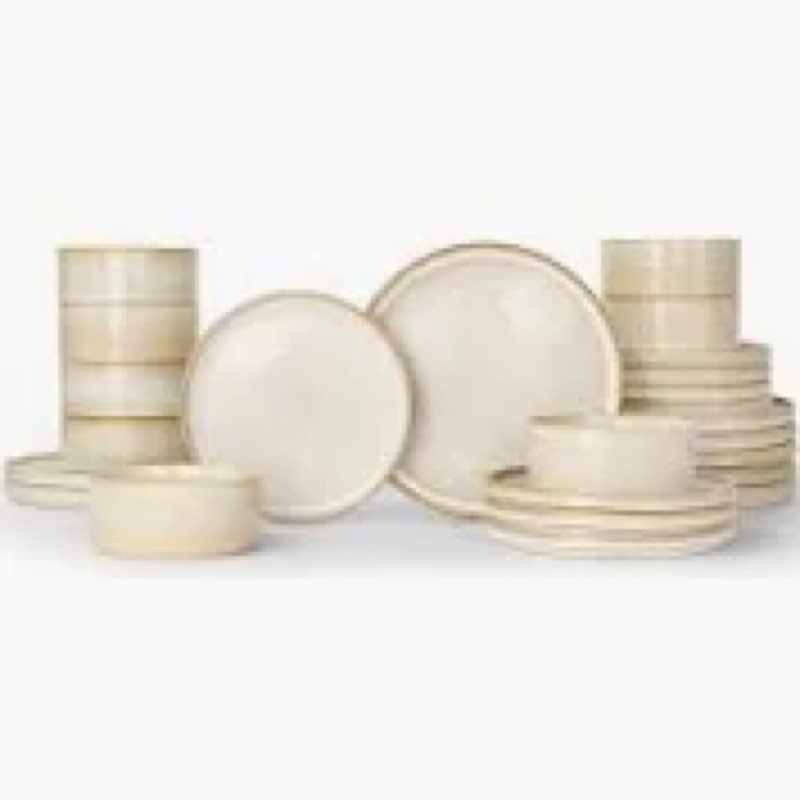 GBHOME Dinnerware Set for 8, 24 Piece Speckled Plates and Bowls Set with Glazed Bottom, Chip and Scr