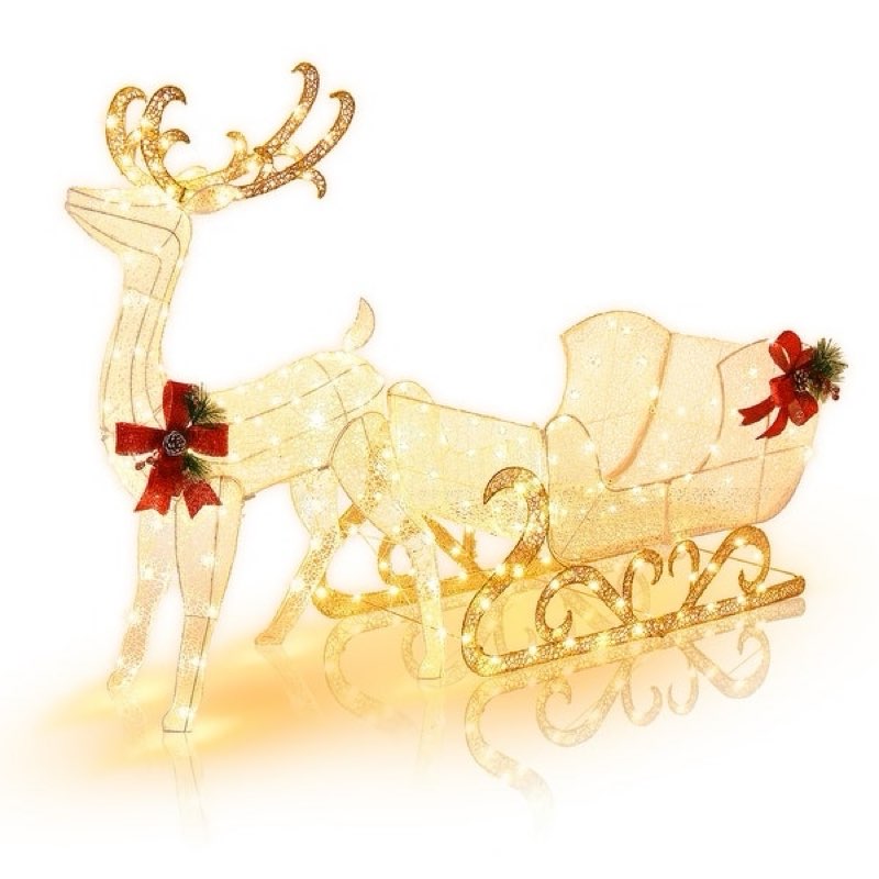 Costway EU10025US 6ft Christmas Lighted Reindeer and Santa's Sleigh