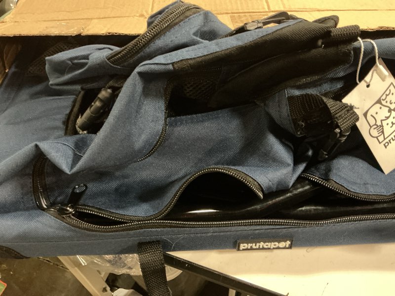 Condition photo showing As Is for Large Cat Carrier 24"x16.5"x16.5" Portable Dog Crate for Small Medium Dogs Collapsible Traveling Pet Crate with Collapsible Bowl 24"x16.5"x16.5" (No Litter Box) Blue