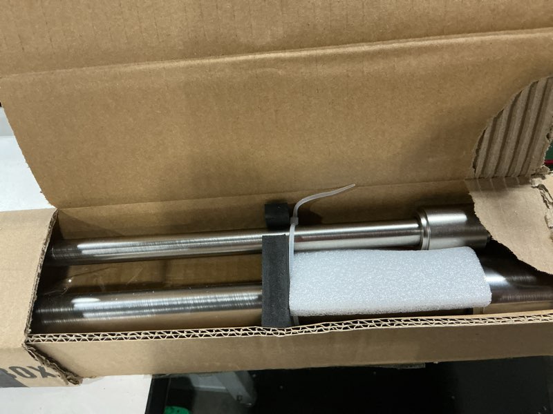 Condition photo showing Good Condition for double curtain rods brushed nickel, double drapery rod 36-72 inch, heavy duty 1 inch front and 5/8 inch diameter back adjustable dual curtain rod with cap finials brushed nickel 36-72"