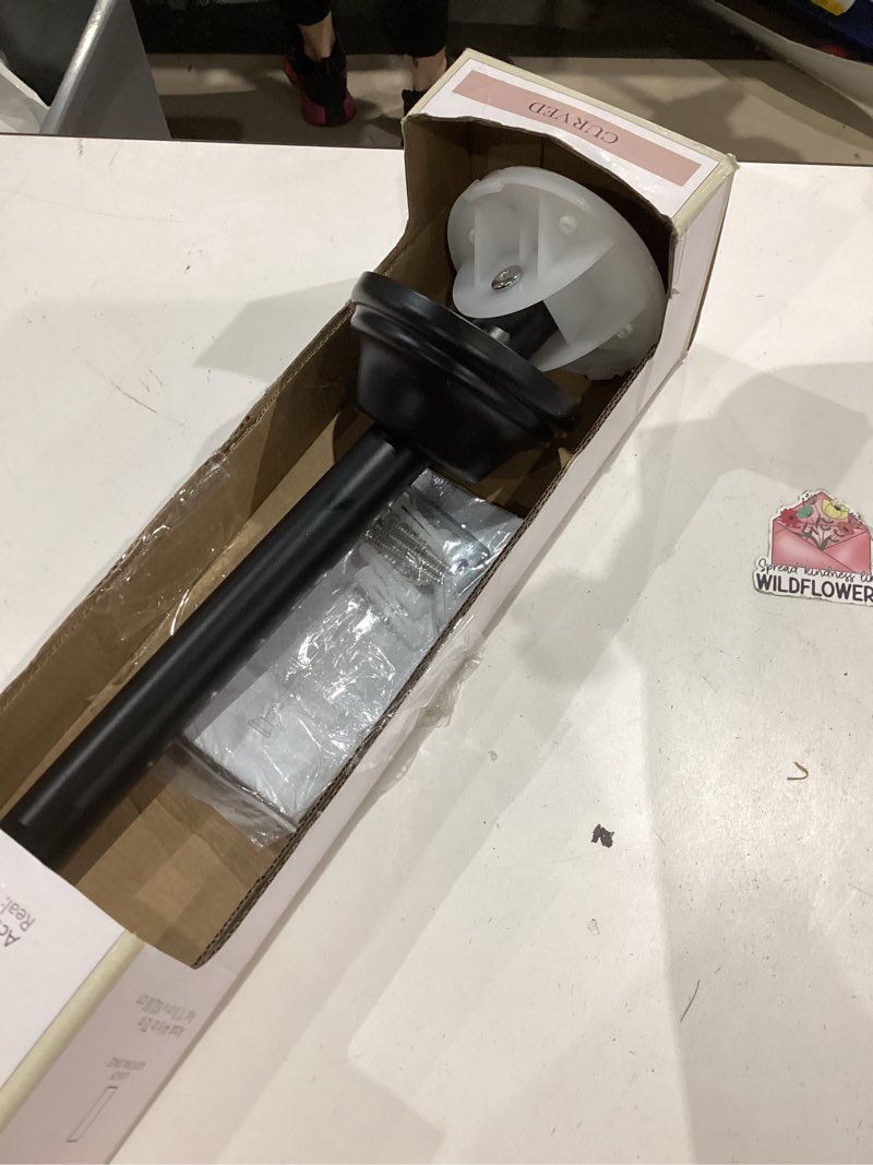 Condition photo showing As Is for allen + roth 44-in to 72-in matte black fixed or tension single curve adjustable shower curtain rod