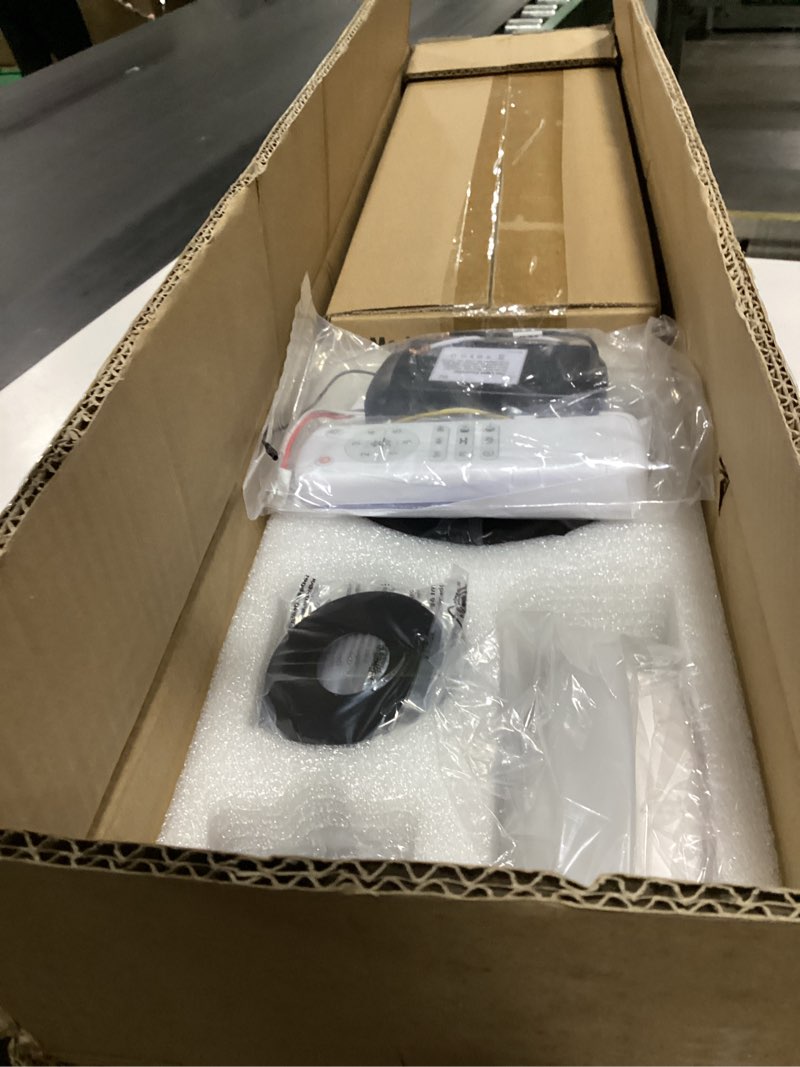 Condition photo showing New/Like New for 42 Inch Ceiling Fans with Lights and Remote, 3 Blades Outdoor Wood Propeller Ceiling Fans, Dimmable Quiet Noiseless DC Motor for Farmhouse, Living Room, Bedroom, Indoor, Walnut 42 Inch Walnut