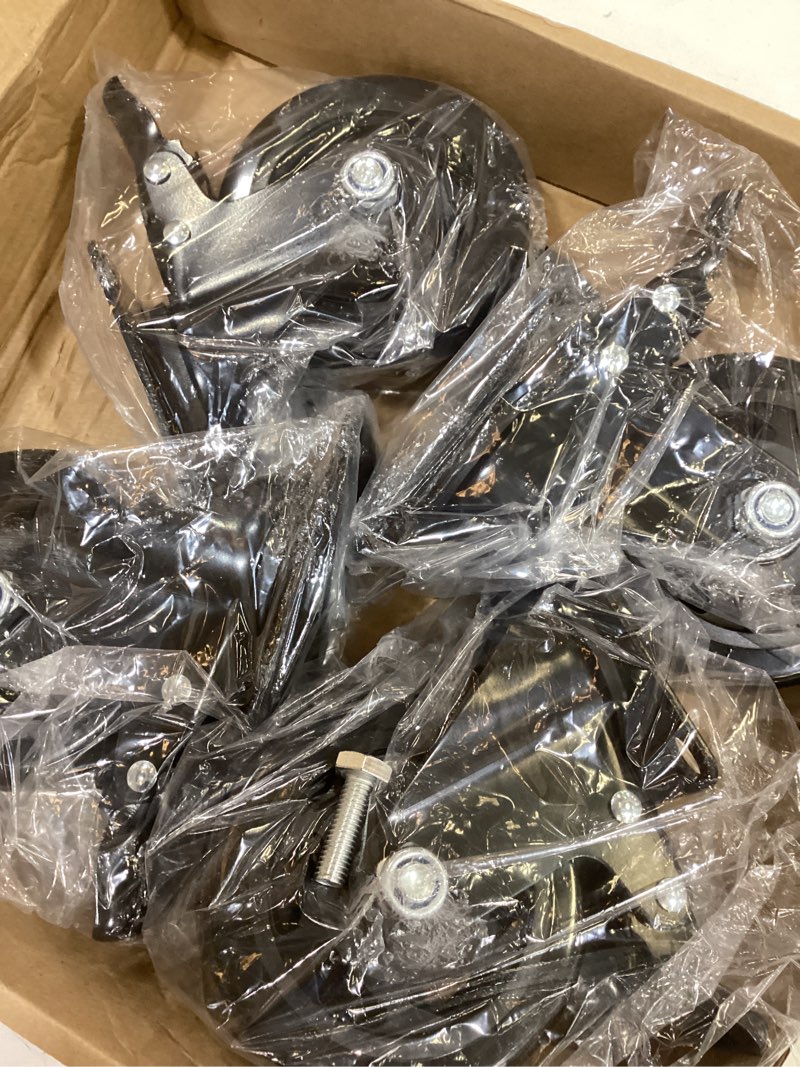 Condition photo showing New/Like New for 4 Inch Caster Wheels, Heavy Duty Casters Set of 4, Swivel Casters with Brake 2200 Lbs, Locking Industrial Top Plate Casters Wheels for Furniture and Workbench Cart(Two Hardware Kits Include) Black 4 Inch