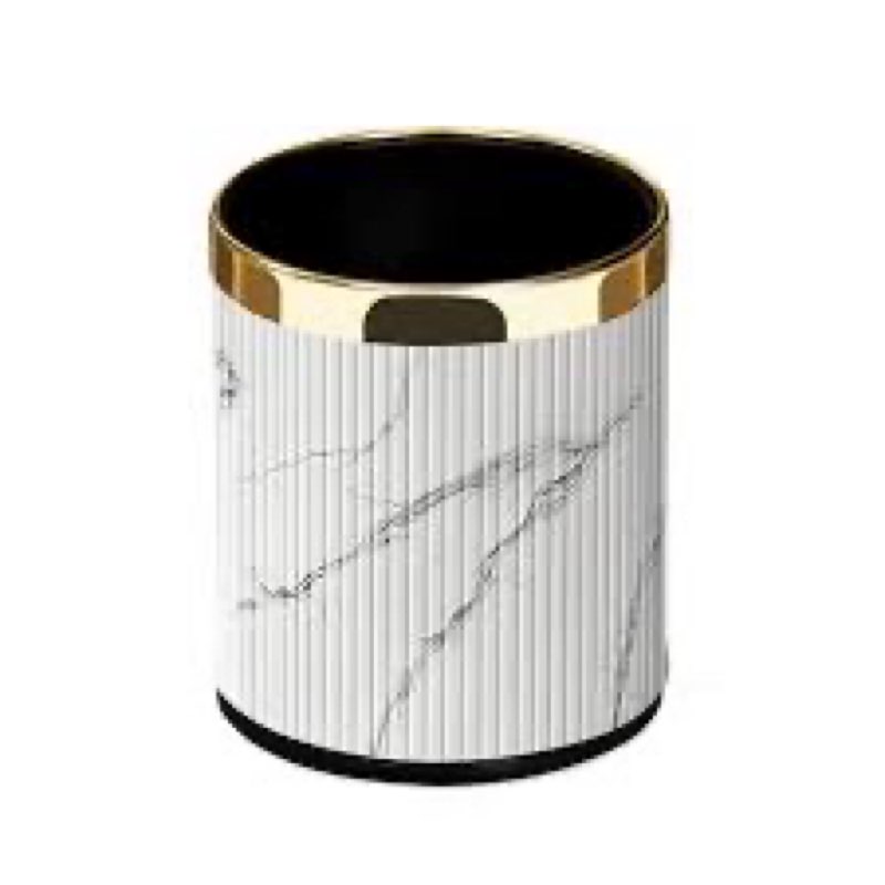 Trash Can Luxury Metal Waste Bin with Leather Cover,Open Top Office Wastebasket,Double Layer, Round 